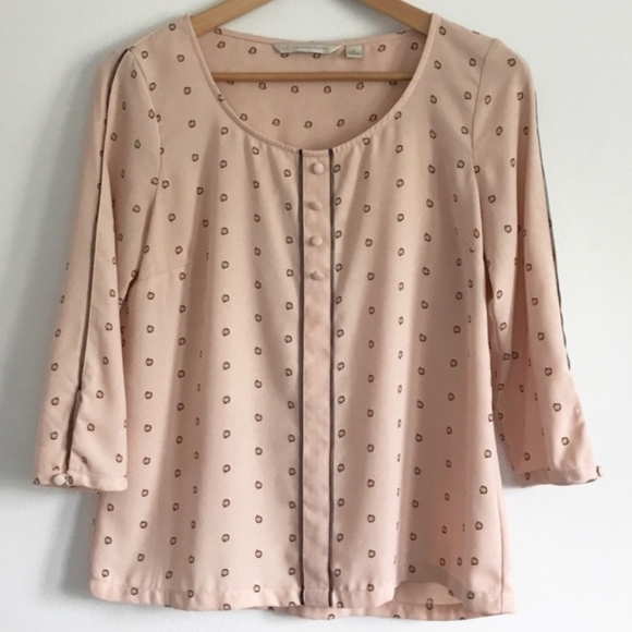 LC Lauren Conrad Tiny Apple Printed Blush Blouse Women's Small S Faux Button Top - Picture 1 of 9